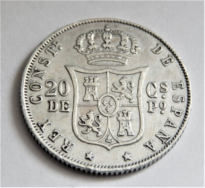 Spain. Alfonso XII (1874-1885). 20 Centavos de Peso 1880 - Manila - Filipinas - Rara