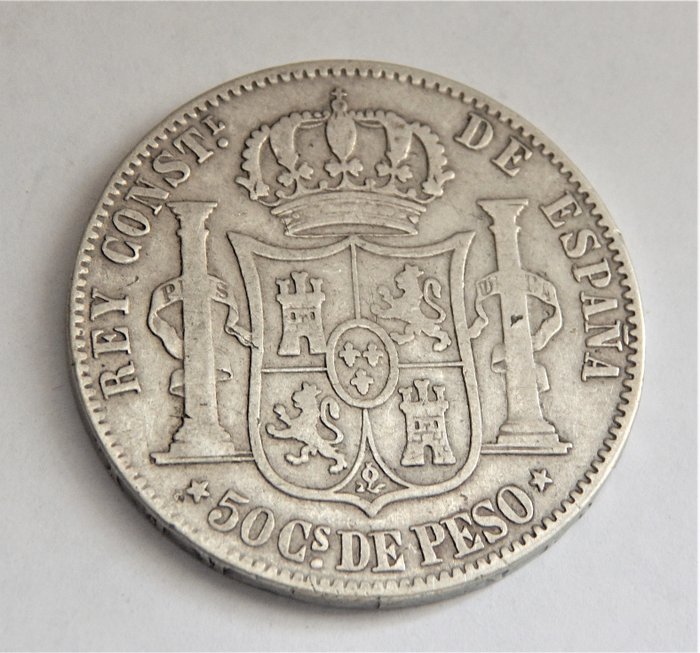 Spain. Alfonso XII (1874-1885). 50 Centavos de Peso 1884 - Manila, Filipinas - Muy rara
