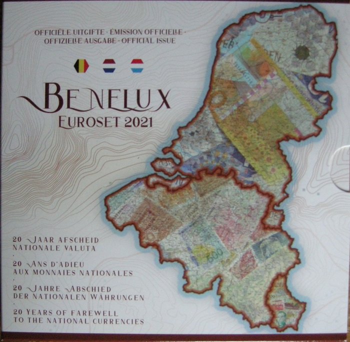Benelux. BeNeLux set 2021 met 3 x 8 Euromunten + penning