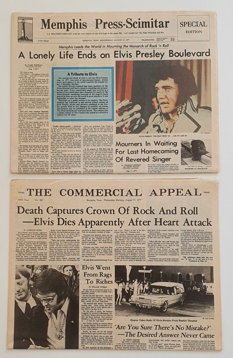 Elvis Presley - Memphis Press-Scimitar - The Commercial Appeal (Newspapers) - Magazine - 1977/1977