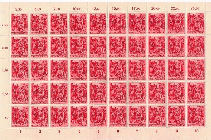 Duitse Rijk 1945 - SA / SS - two complete counter sheets with complete sheet margin - Michel Nr. 909/910 (50)