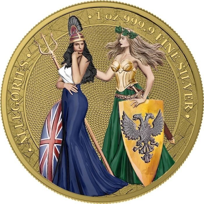 Allemagne. 5 Mark 2019 'Britannia & Germania' type Gold and Colouring N 70' - with Box and Certificate of Authenticity