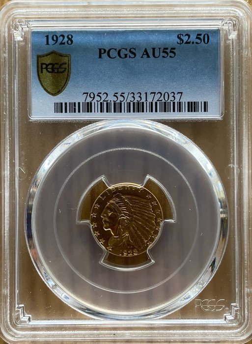 USA. 2 1/2 Dollars 1928 Indian Head - PCGS - AU55