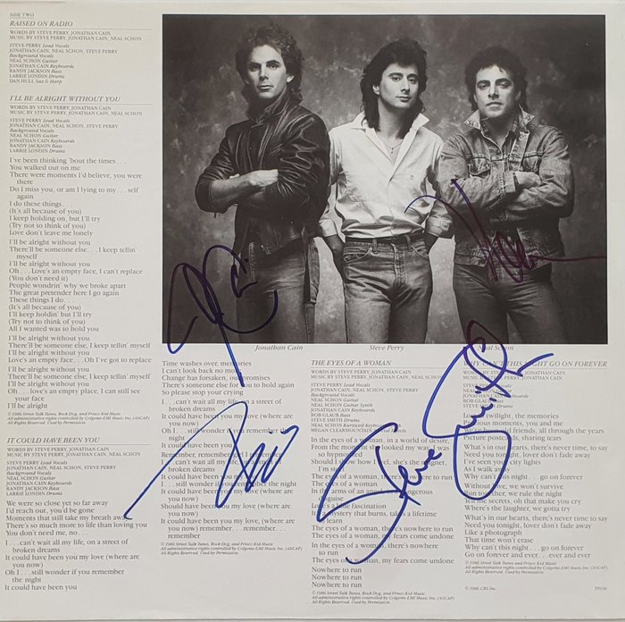 Journey - Signed Album Sleeve - Jonathan Cain, Neal Schon, Ross Valory, Steve Smith - JSA - Memorabilia firmata (originale autografo) - 1986/2021