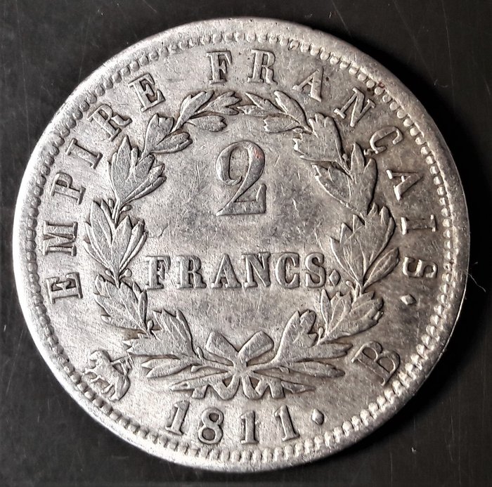 France. Napoléon I (1804-1814). 2 Francs 1811-B, Rouen