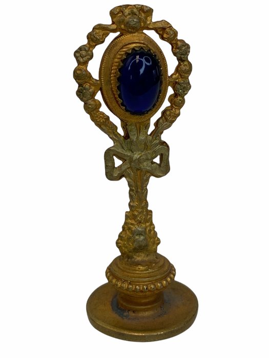 Lakstempel met blauw glazen steen - Verguld - Circa 1880