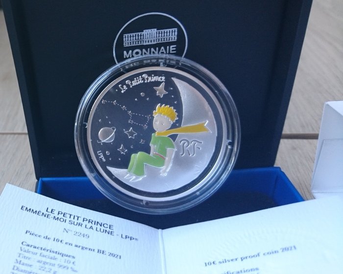 Frankreich. 10 Euro 2021   Proof  "Little Prince with the moon" complete pack