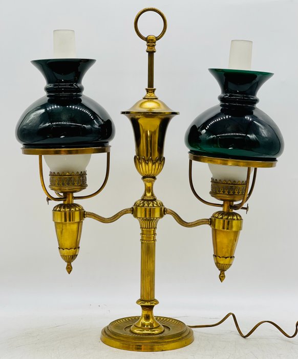 Grote bureaulamp - Victoriaans - Brons, Opaline - Begin 20e eeuw