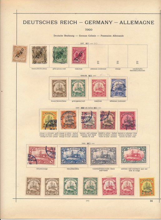 German colonies "Samoa & Togo" 1890/1915 - Old collection on album pages with 1 - 5 Mark "Kaiseryacht"