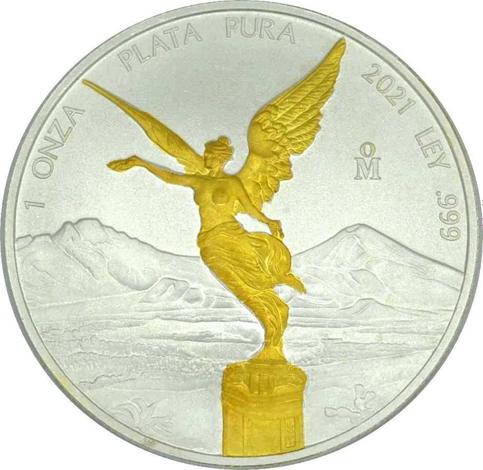 Mexique. 1 Onza 2021 Libertad Plata Pura gilded Edition - 1 Oz