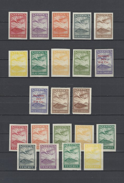 Spagna - questioni locali 1938 - Canary Islands and Tenerife, perforated and imperforated with varieties