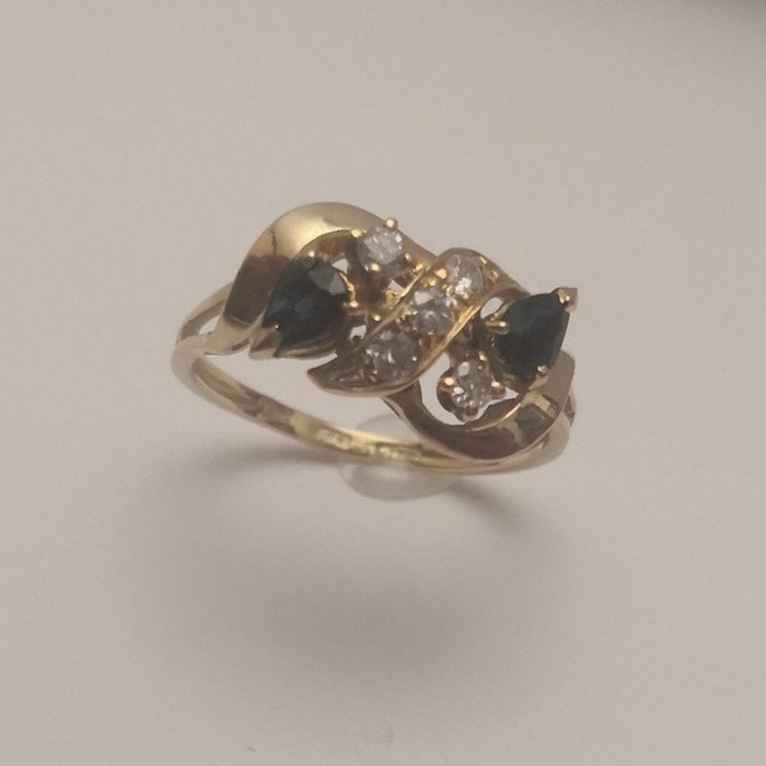 18 kt Gelbgold - Ring Diamant - Saphire