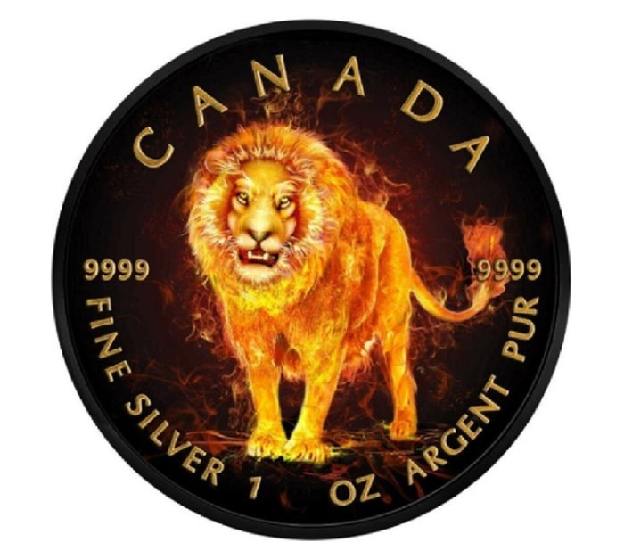 Canada. Burning Animals - Löwe; Lion. 5 Dollars 2018