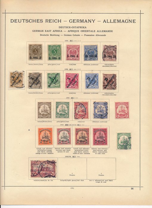German colonies "German East Africa" 1890/1915 - Old collection on album pages with many better stamps etc.. 3 rupees on album pages - zusätzlich schöne gelaufene Postkarte