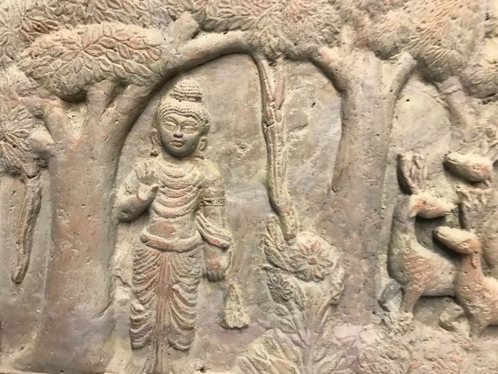Pannello - Terracotta - Buddha - Buddha with the nature - TL tested - India - Impero Shunga (185 a.C.-75 d.C.)        