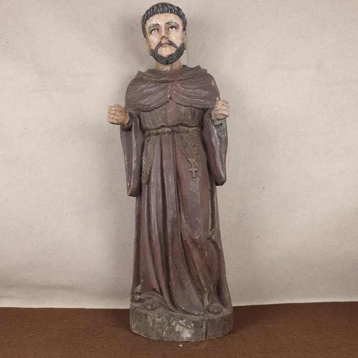 Beeld, Sint Franciscus van Assisi, 60 cm. - Hout - 19e eeuw