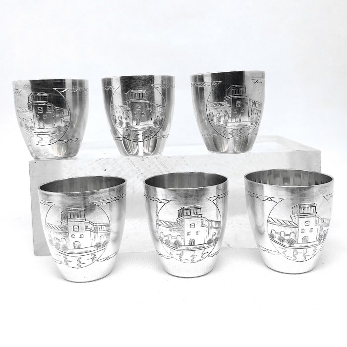 Beaker, Group of glasses (6) - .916 (88 Zolotniki) silver - Russia - Mid 20th century