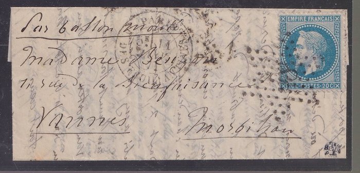 Frankrijk 1871 - VF, ‘Le General Faidherbe’ balloon mail, bound for Vannes, signed Behr