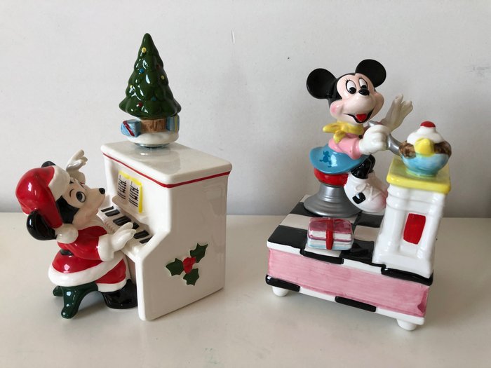 Mickey & Minnie Mouse - 2x Music box - Minnies Yoo Hoo + Santa Mickey - (1980/1989)