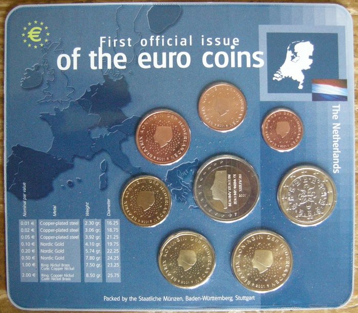 Nederland. Jaarset van de eerste 12 Eurolanden met inpakfout 1 euro. Zeldzaam