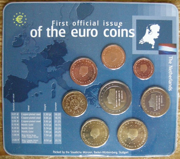 Nederland. Jaarset van de eerste 12 Eurolanden met inpakfout 10 cent. Zeldzaam