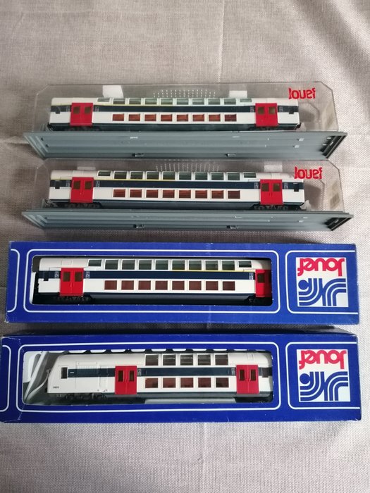Jouef H0 - Passenger carriage, Railcar - Railcar 8730 and 3 wagons 5093 - SNCF