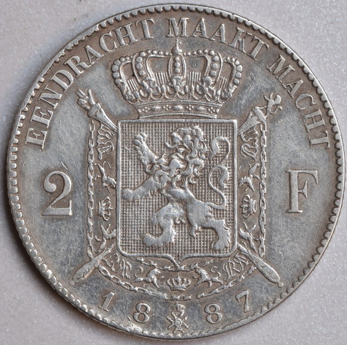 Belgium. Leopold II (1865-1909). 2 Francs 1887 FL