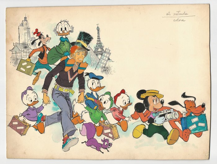 In Giro per il Mondo con Disney vol. 1 - Giovan Battista Carpi - illustrazione originale - Lose Seiten - Unikat - (1976)