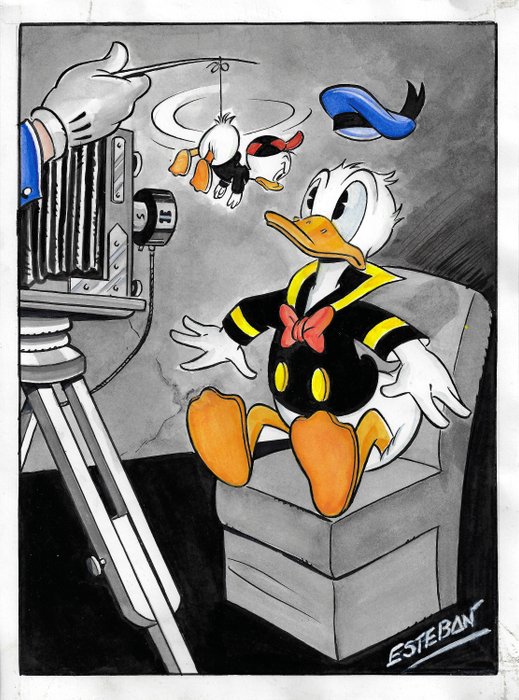 Esteban - Original drawing by Esteban - Donald Duck & Huey - Page volante