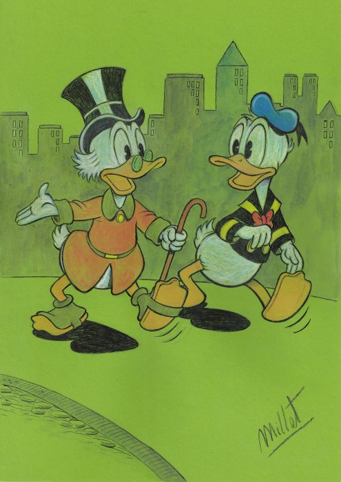 Millet - Original drawing - Donald Duck & Scrooge McDuck - Size: 23 x 34 cm