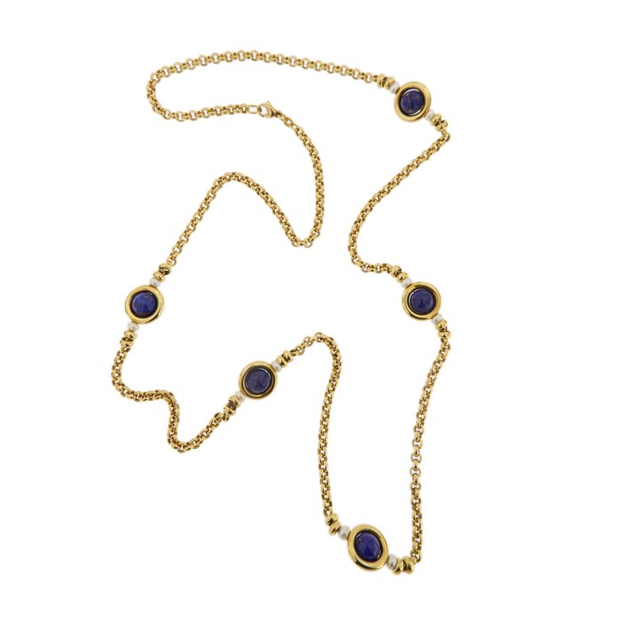 Preview of the first image of 18 kt. Yellow gold - Necklace Lapis lazuli - Freshwater pearls.