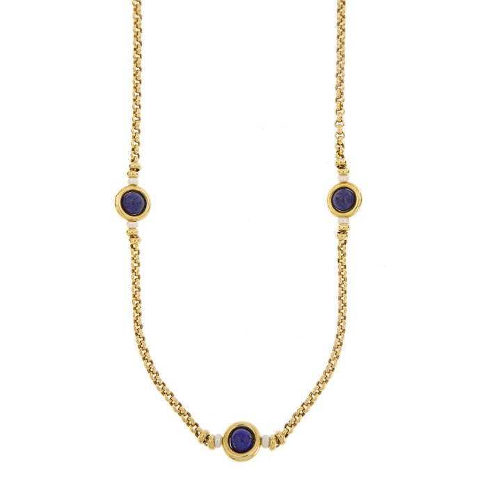 Image 2 of 18 kt. Yellow gold - Necklace Lapis lazuli - Freshwater pearls