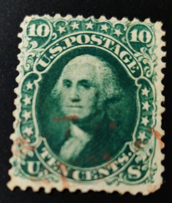 United States of America 1861/1866 - George Washington fresh color stamp with RARE red cancel - Scott 62B