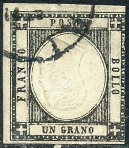 Neapolitan Provinces 1861 - 1 grano black with inverted effigy. - Sassone N. 19f
