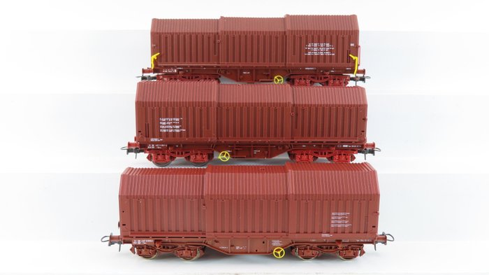 Roco H0 - 4395D/46290/46294.1 - Freight carriage - 3 Shimms and Shis . sliding roof cars - SNCF NMBS