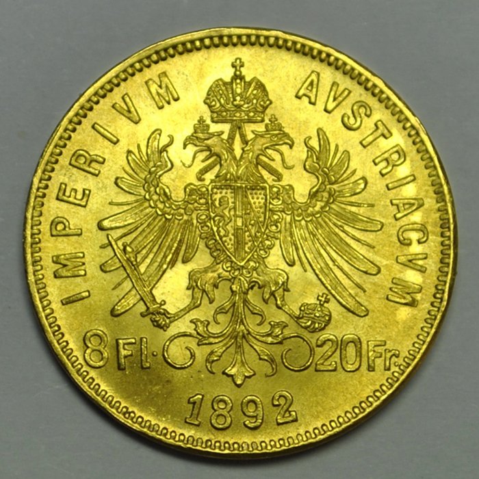 Austria. 8 Florins/20 Francs 1892 Franz Joseph I