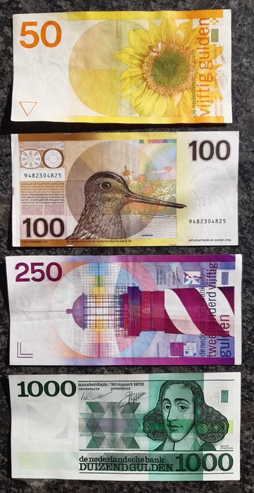 Netherlands - 50, 100, 250, 1000 Gulden 1972 / 1985 (4 stuks)