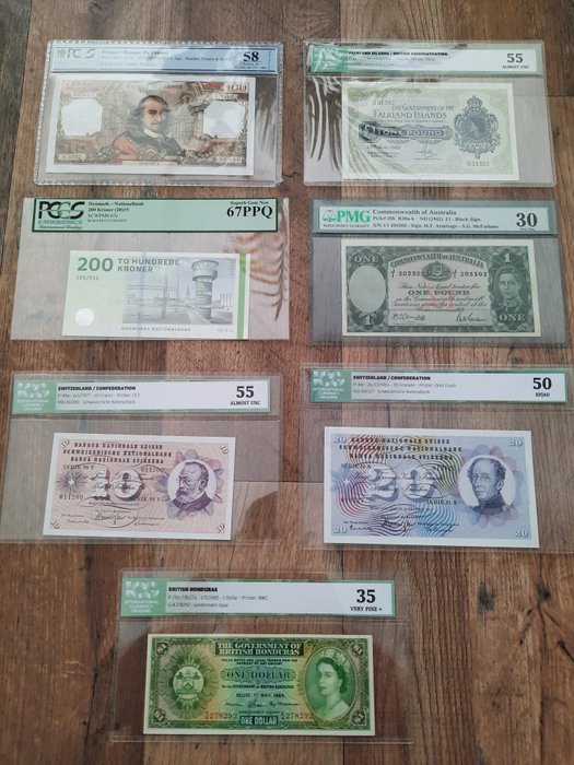 World - 7 banknotes - all graded - Various dates