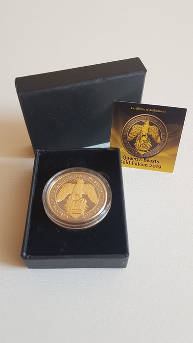 United Kingdom. 5 Pounds 2019 Queen's Beasts The Falcon Black Ruthenium Gold Shadows - 2 Oz