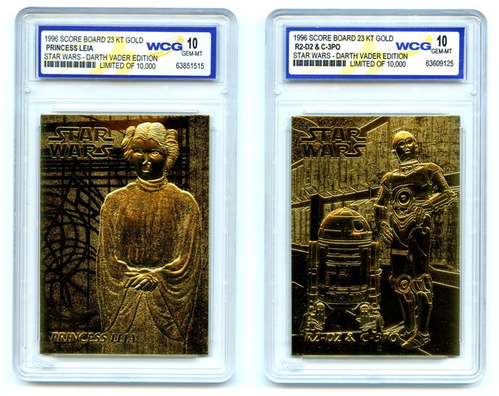 Score Board - Star Wars - Carte à collectionner Lot of 2 cards - Princess Leia - R2-D2 & C-3PO - Limited - 23kt Gold - WCG 10 - Gem Mint - 1996