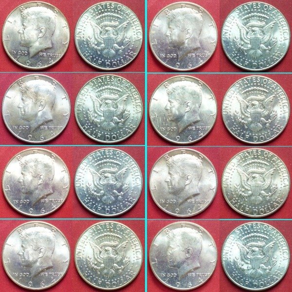 États-Unis. 1/2 Dollars 1964 Kennedy Philadelphia (8 pieces)