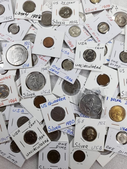 États-Unis. Lot various coins 1920/1970s (50 pieces) incl. 14x silver