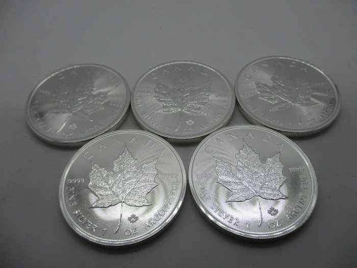 Canada. 5 Dollars 2020 Maple Leaf - 5 x 1 Oz