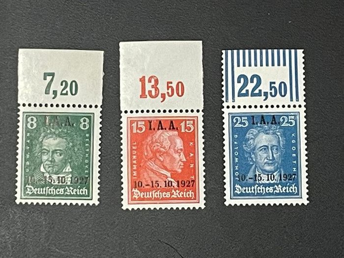 German Empire 1927 - MNH set from the upper margin. MNH – XF (extremely fine). - Michel 407-409