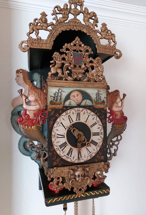 Antico orologio da sedia raro del XVIII secolo - Mogelijk omgeving Groningen - Bronzo, Ferro (ghisa/battuto), Legno, Piombo - metà del XVIII secolo