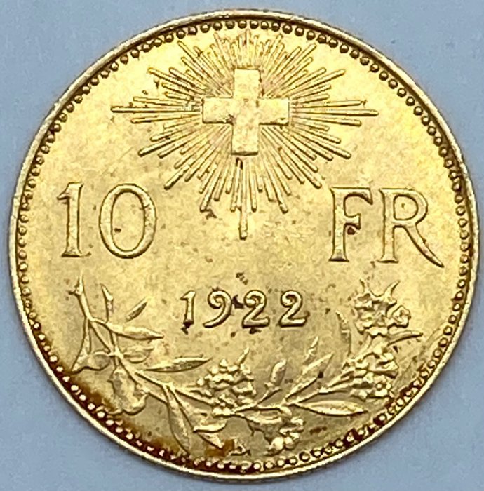 Switzerland. 10 Francs 1922-B Vreneli