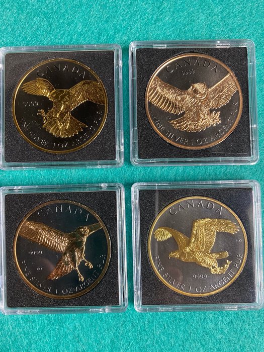 Canada - 4 x 5 Dollars 2014, 2015 1 oz Silber - Golden Enigma Edition - 4 Münzen mit Box und COA.