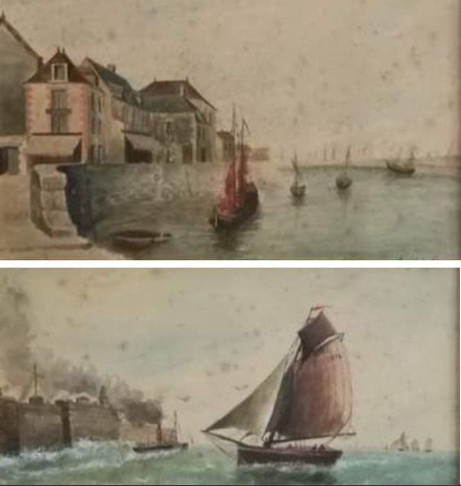 Claude Couturier (1858-1918) - Schilderij, De haven van Croisic en toegang tot de haven van Dieppe