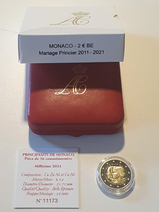 Monaco. 2 Euro 2021 PP '10 Jaar Huwelijk Albert, Charlene' in casette