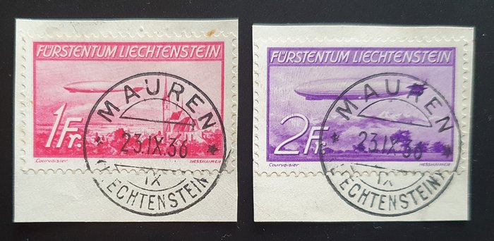 Liechtenstein 1936 - Flugpost Briefstück Mauren - Michel 149-50
